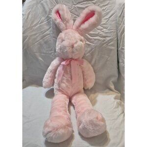 Large Pink Plush Bunny With Gingham Bow 20" Stuffed Animal For Kids & Collectors